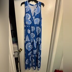 Lilly Pulitzer Blue and White Sleeveless Sydnee Maxi Sundress